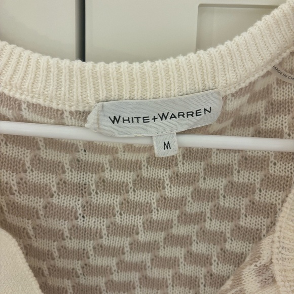 White + Warren lightly worn "Linen Cotton Blend Striped Split Neck T-shirt" - Picture 3 of 5